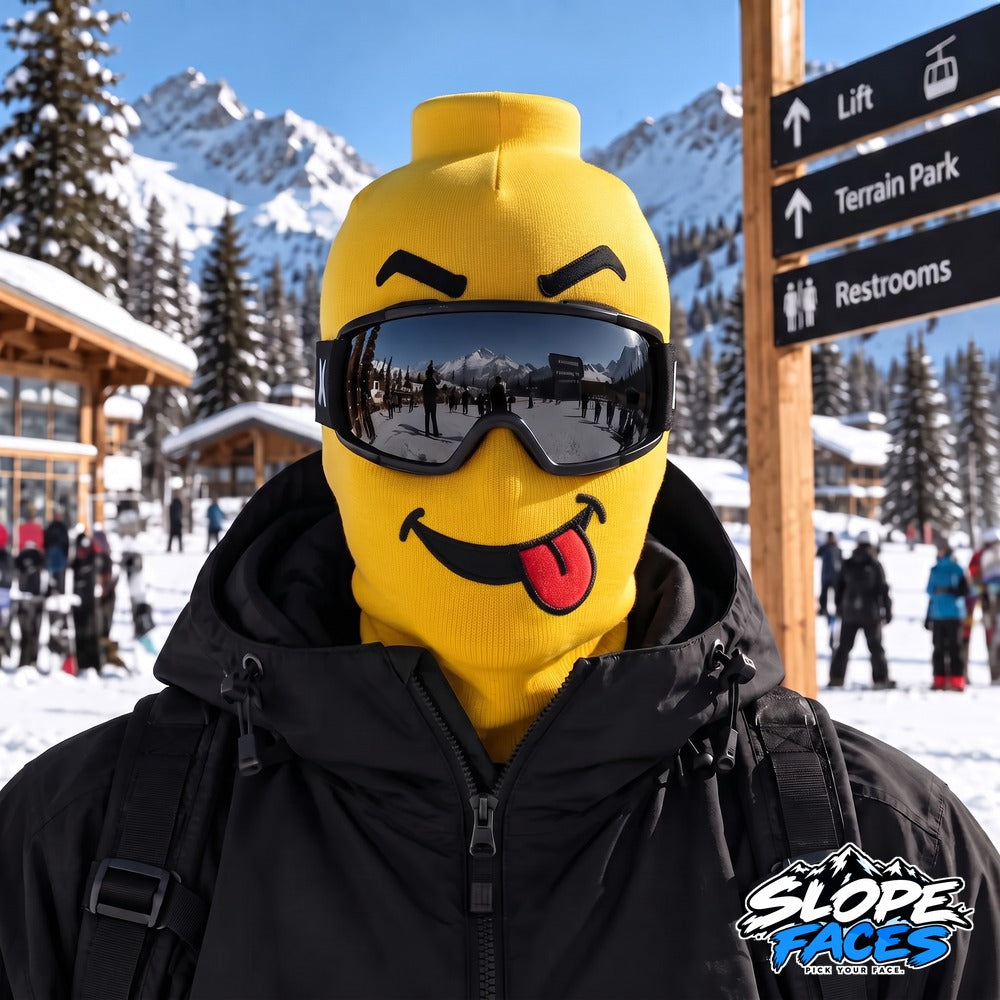 Silly ski balaclava worn with goggles