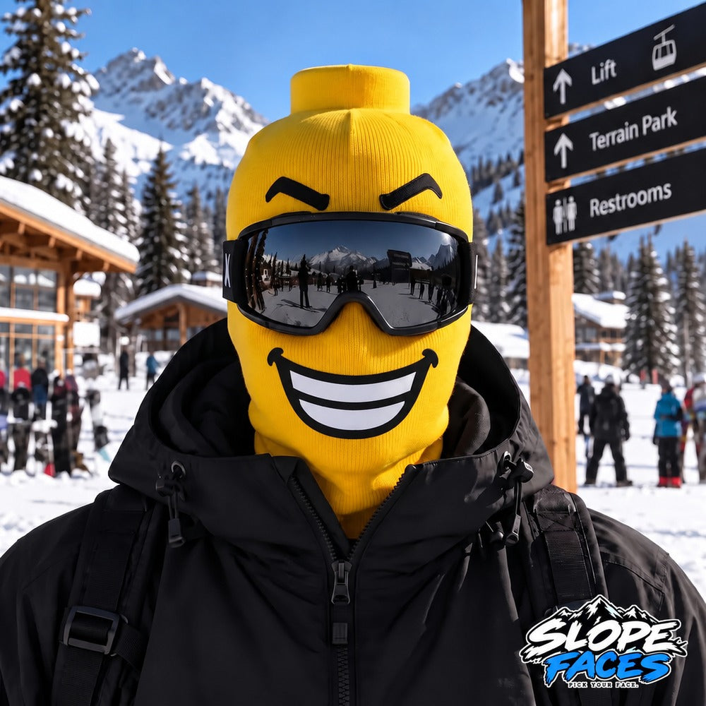 Big Cheese ski balaclava worn with goggles