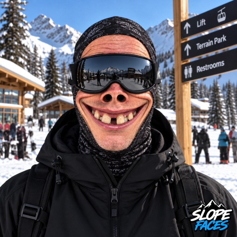The Snout ski balaclava worn with goggles